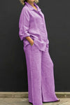 Mabel | Women's 2 Piece Textured Shirt and Wide Leg Trouser Set