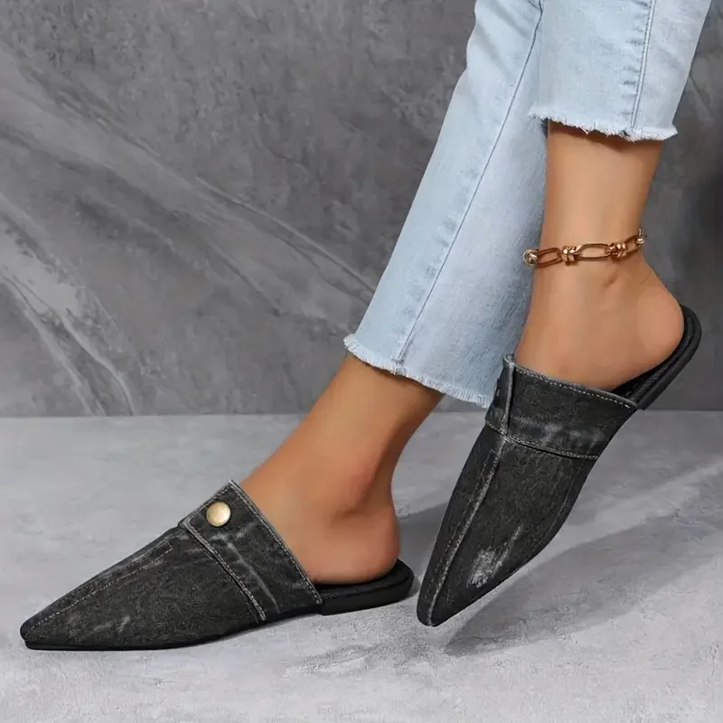 Demi | Women’s Denim Slip-On Mules with Pointed Toe