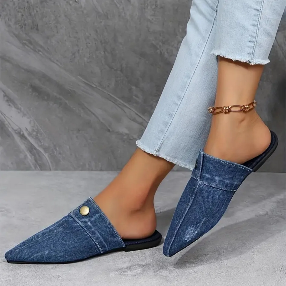 Demi | Women’s Denim Slip-On Mules with Pointed Toe