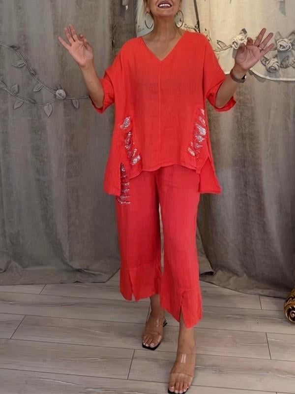 Cleo | Women’s Two-Piece Set with V-Neck Top