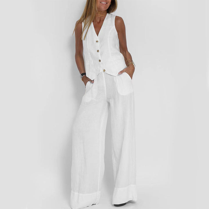 Emma Sheridan | Linen Vest &amp; Wide-Leg Pants Set For Women
