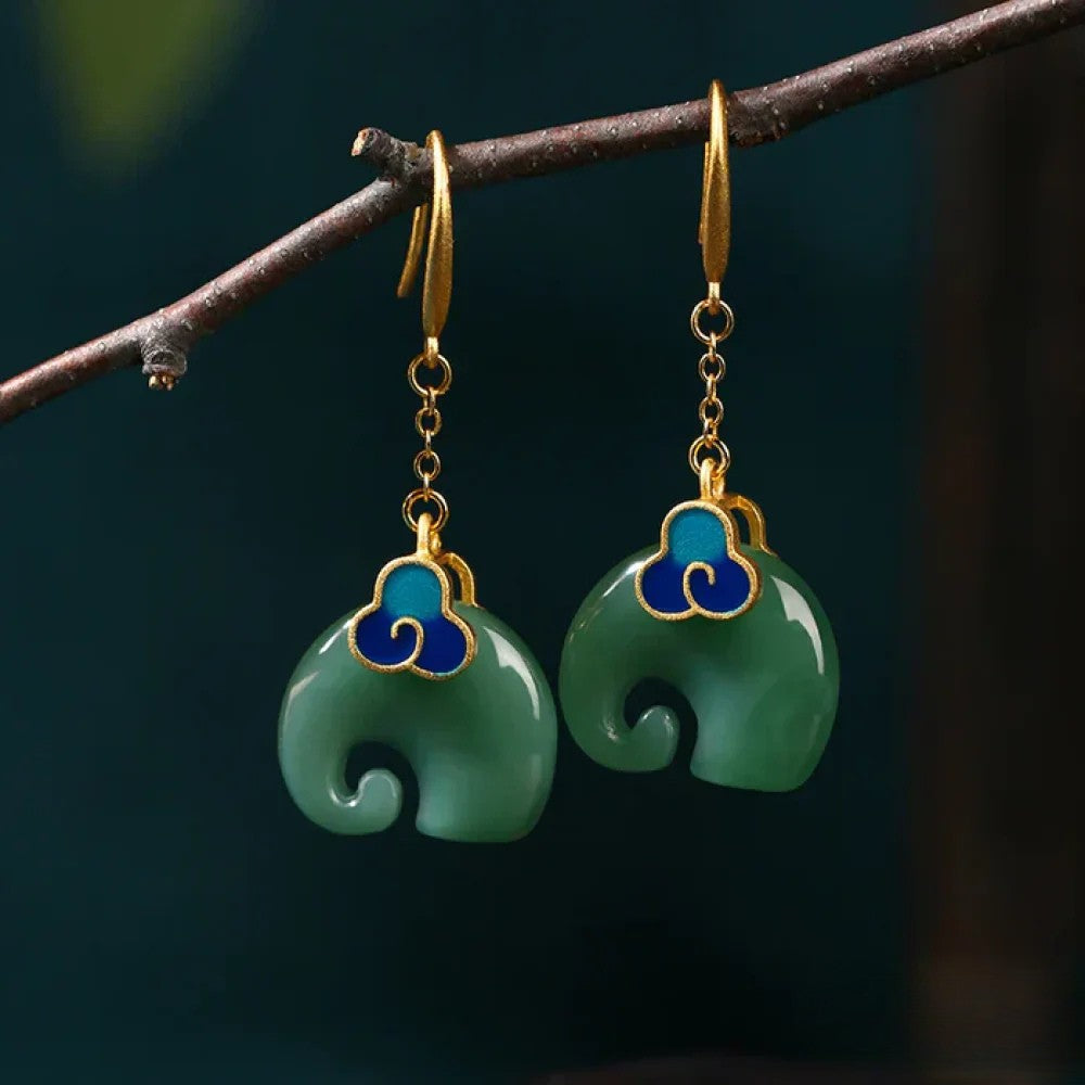 Everly | Women’s Elephant Earrings with Green Finish