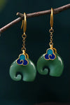Retro Green Elephant Earrings