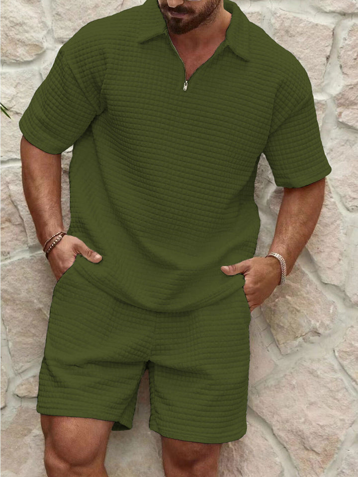 Elliot Bramwell | Textured Zip Polo &amp; Shorts Set For Men