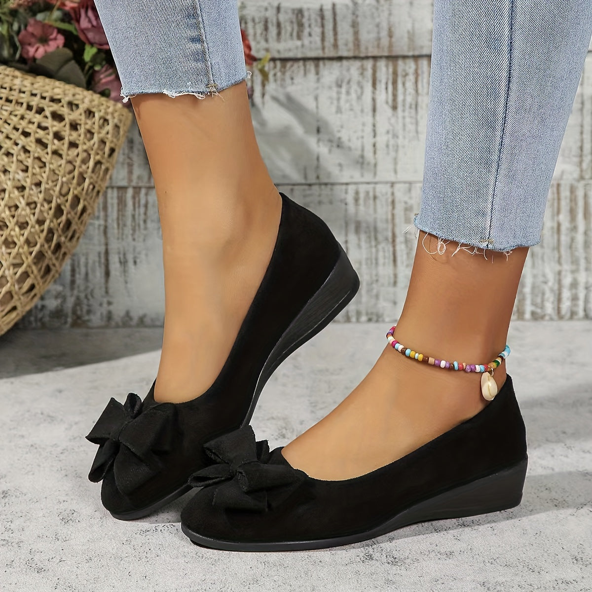 Maisie | Women’s Wedge Ballet Flats with Bow Detail