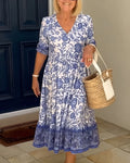 Aria | Women’s Floral Midi Dress with Tiered Hem Detail