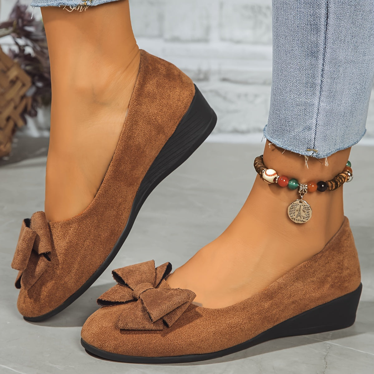 Maisie | Women’s Wedge Ballet Flats with Bow Detail