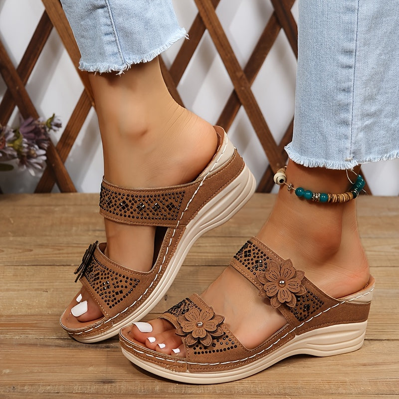 Delor | Women’s Floral Wedge Slides with Cushioned Comfort