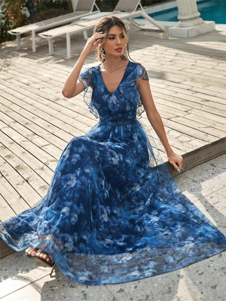 Isabella Reeves | Floral Graduation Dress With Tulle Overlay For Women