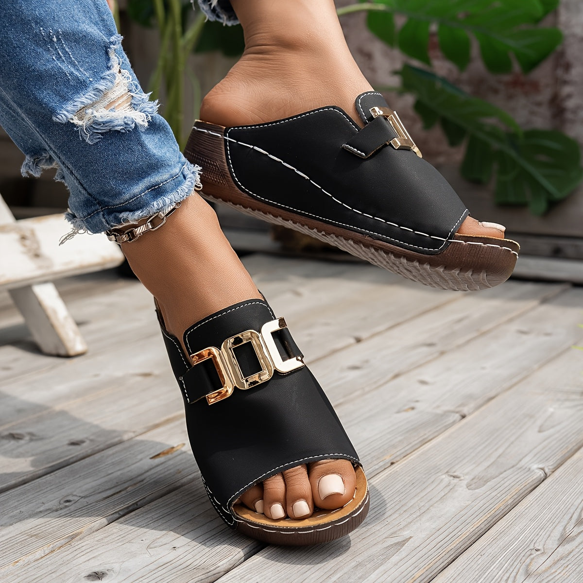 Capella | Women’s Sandals with Gold Buckle Straps