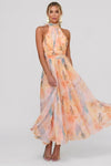 Élodie Moreau | Floral Halter Maxi Dress with Flowing Elegance For Women