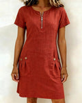 Pippa | Women’s Zip-Neck A-Line Mini Dress with Pockets