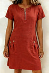 Pippa | Women's Linen Short Sleeve Zip Neck A-Line Mini Dress