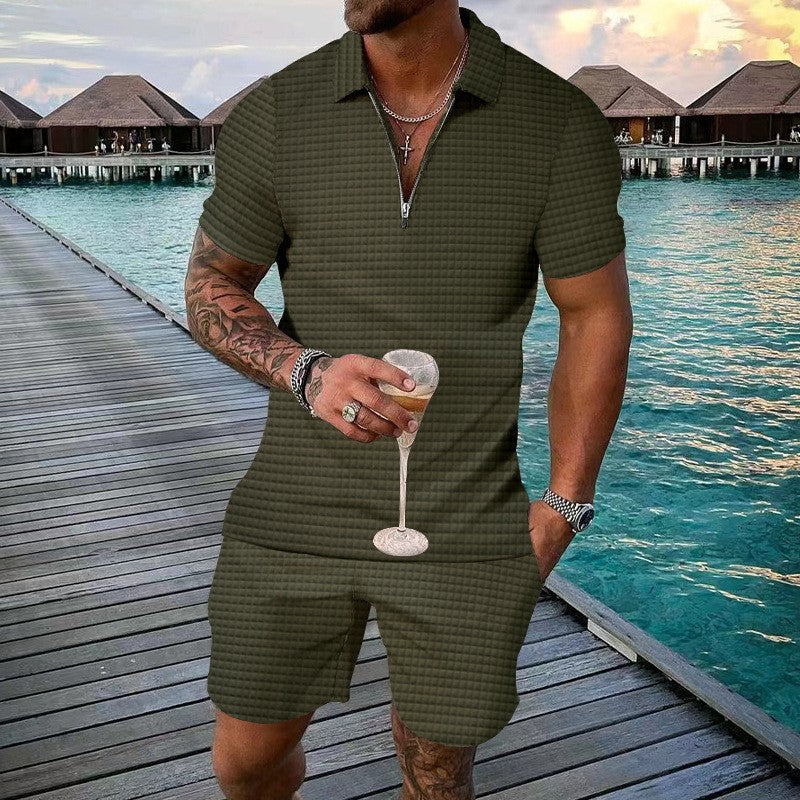 Elliot Bramwell | Textured Zip Polo &amp; Shorts Set For Men