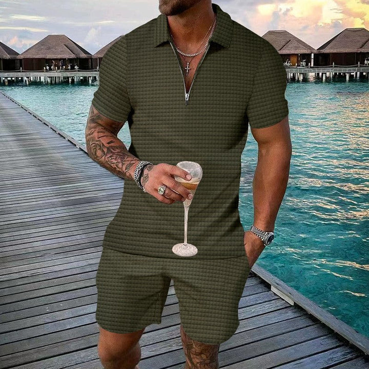 Elliot Bramwell | Textured Zip Polo &amp; Shorts Set For Men
