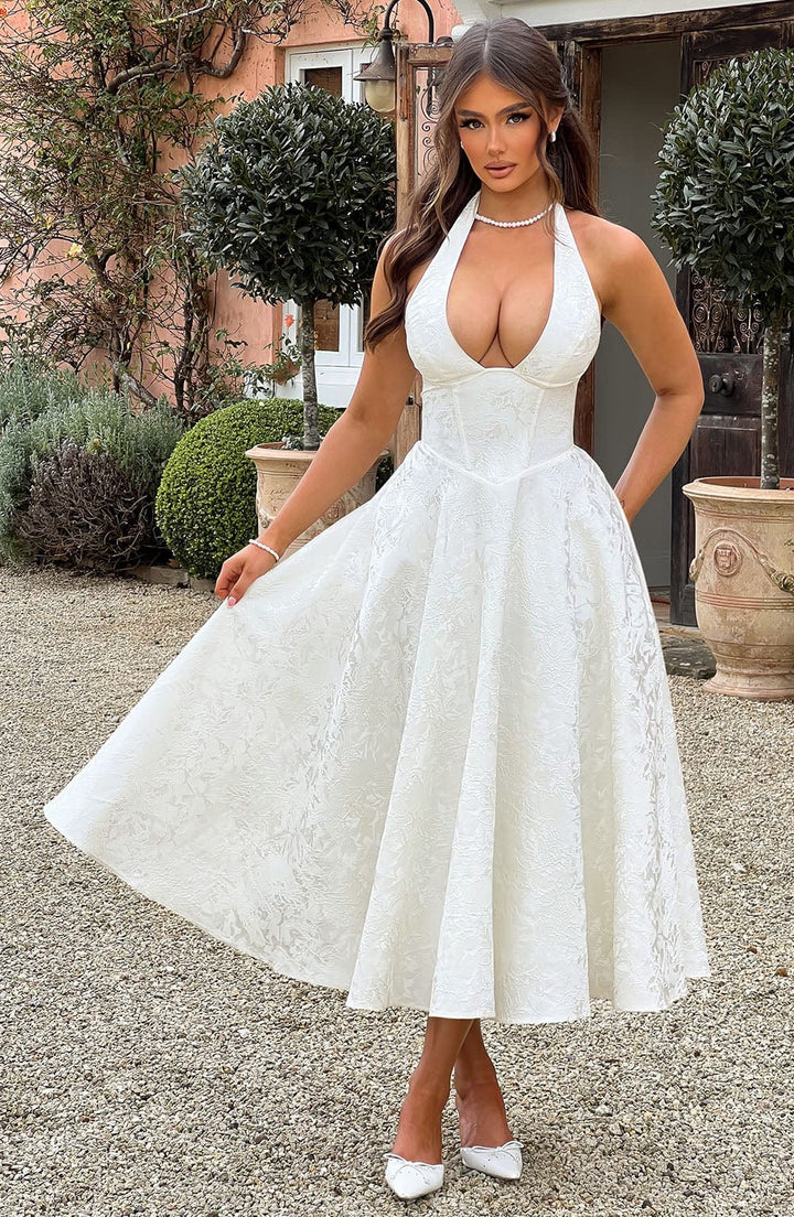 Niamh™ | Elegant Embroidered Deep V Sleeveless Dress