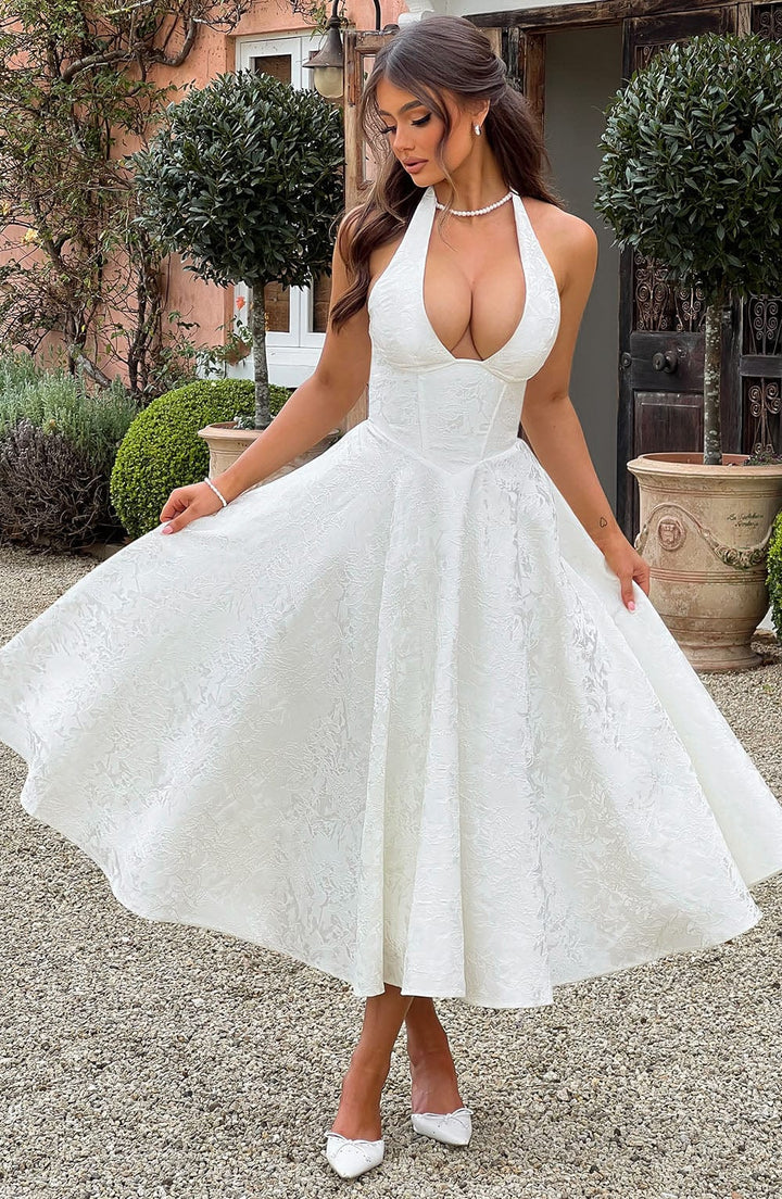 Niamh™ | Elegant Embroidered Deep V Sleeveless Dress