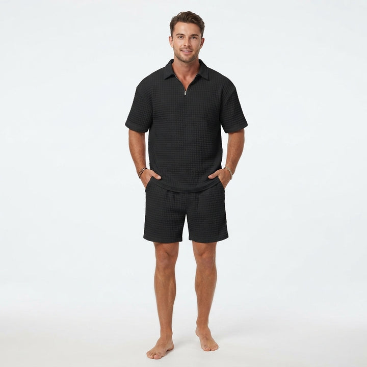 Elliot Bramwell | Textured Zip Polo &amp; Shorts Set For Men