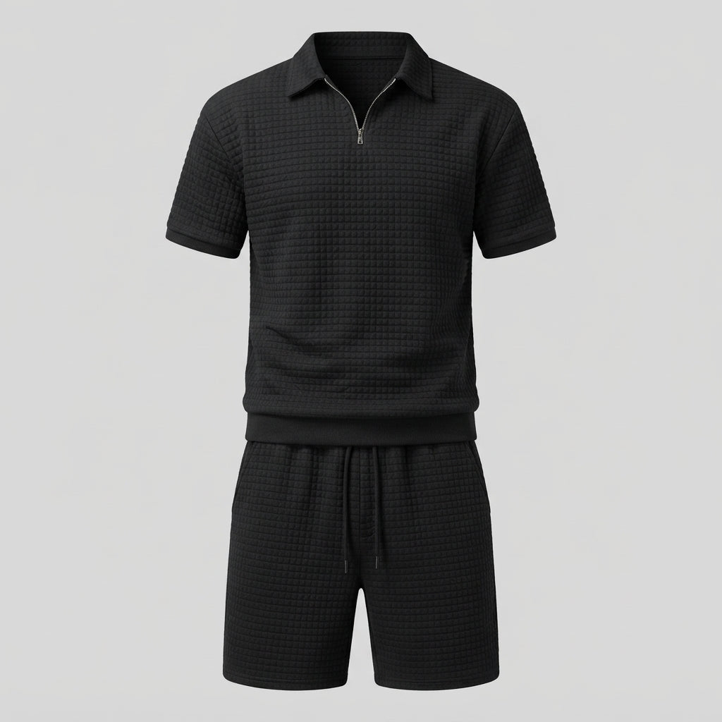 Elliot Bramwell | Textured Zip Polo &amp; Shorts Set For Men