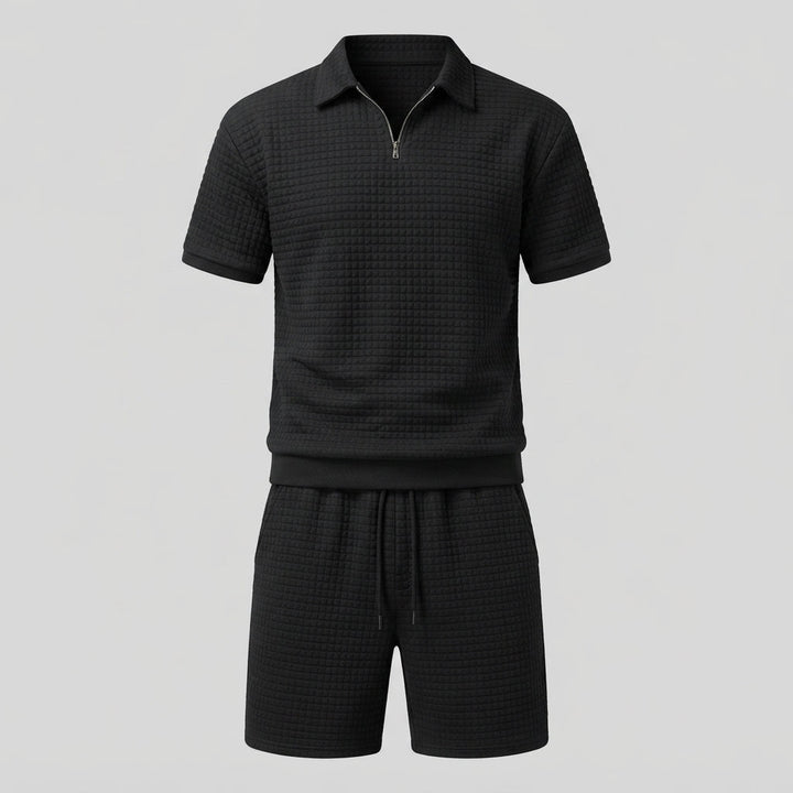Elliot Bramwell | Textured Zip Polo &amp; Shorts Set For Men