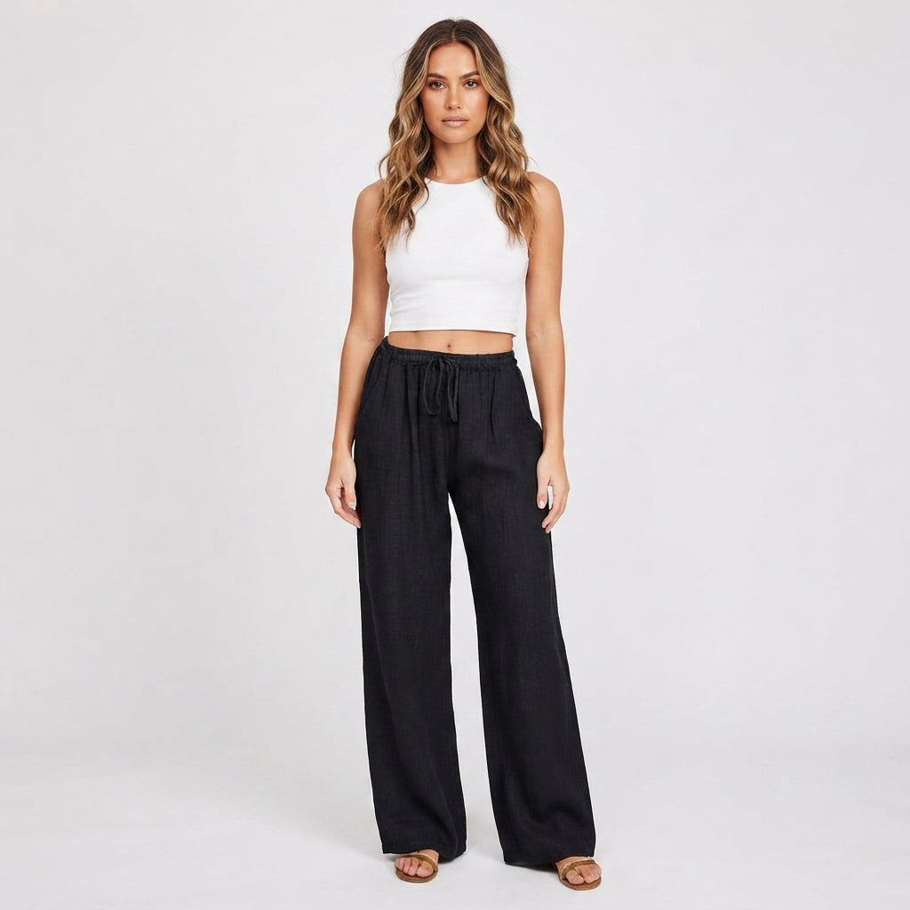 Elsie Coleman | Linen Blend Wide-Leg Trousers For Women