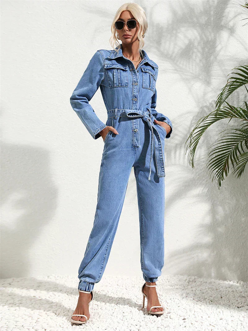 Elysia | Women’s Collared Long-Sleeve Jumpsuit with Belted Waist