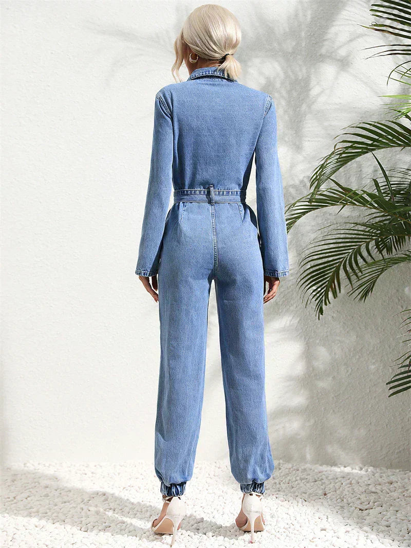 Elysia | Women’s Collared Long-Sleeve Jumpsuit with Belted Waist