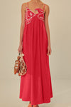 Koi | Women's Embroidered Spaghetti Strap Maxi Dress Empire Waist