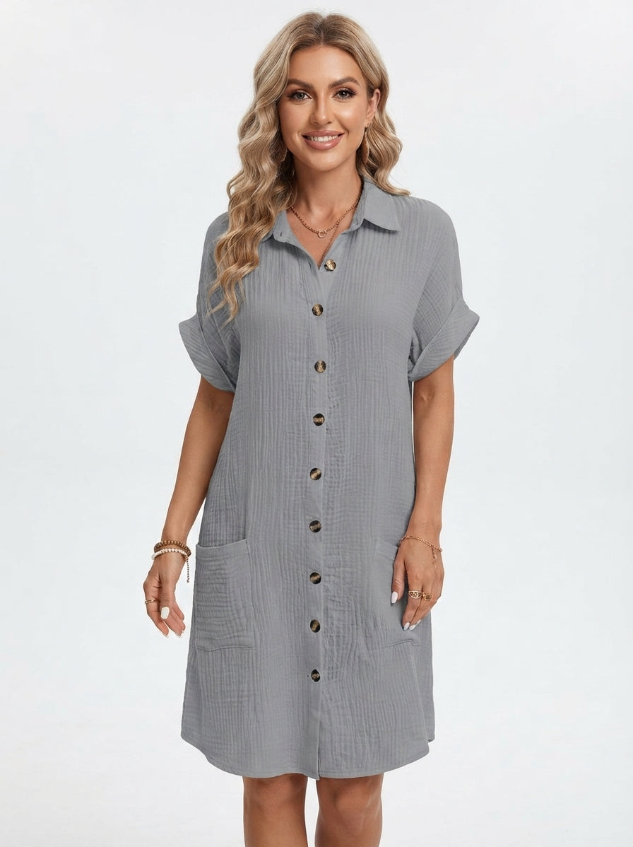 Emilia Weston | Cotton Linen Shirt Mini Dress For Women