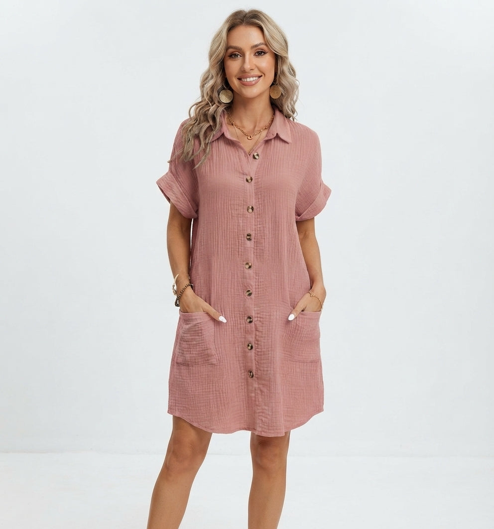 Emilia Weston | Cotton Linen Shirt Mini Dress For Women