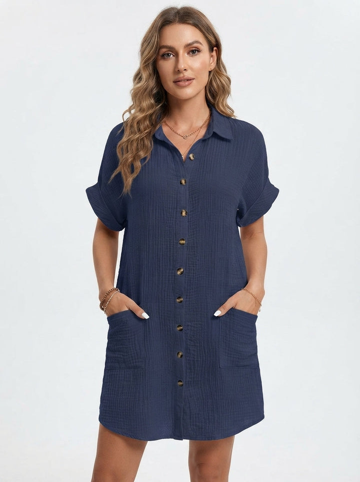Emilia Weston | Cotton Linen Shirt Mini Dress For Women