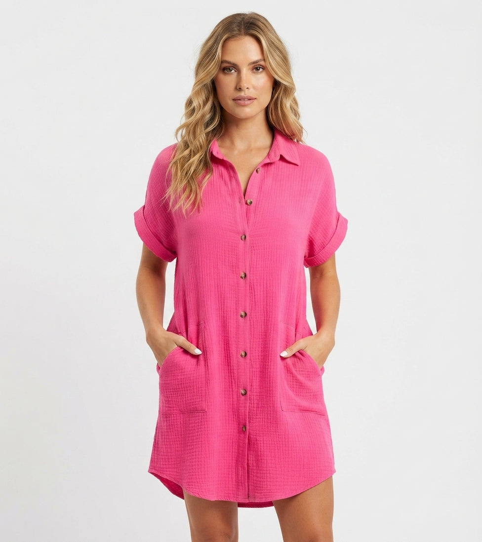 Emilia Weston | Cotton Linen Shirt Mini Dress For Women
