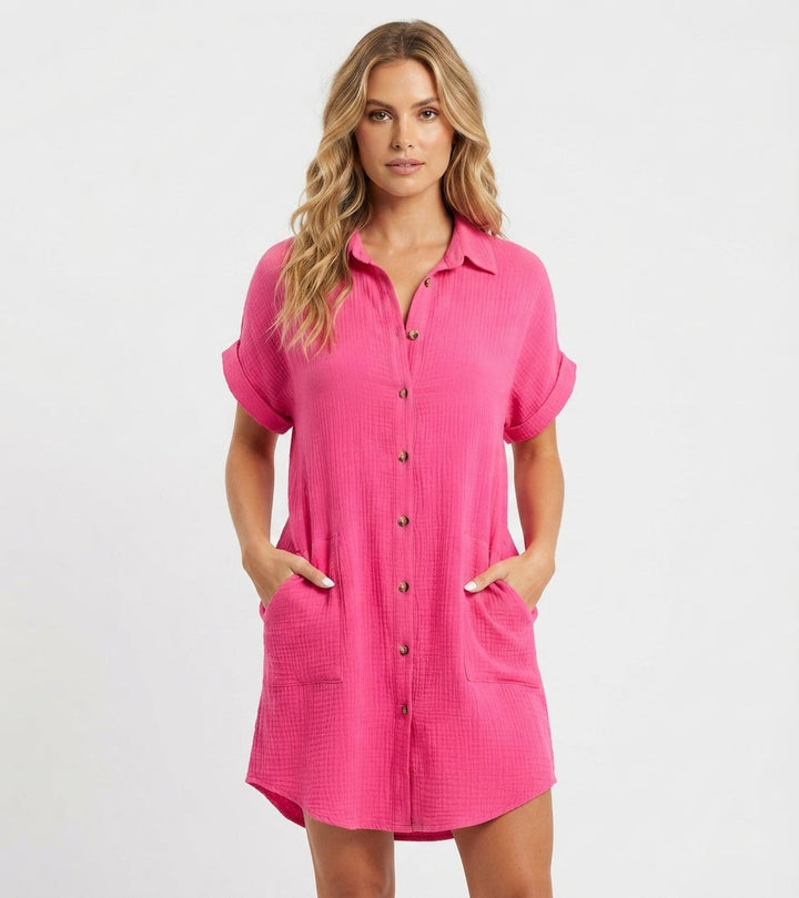 Emilia Weston | Cotton Linen Shirt Mini Dress For Women