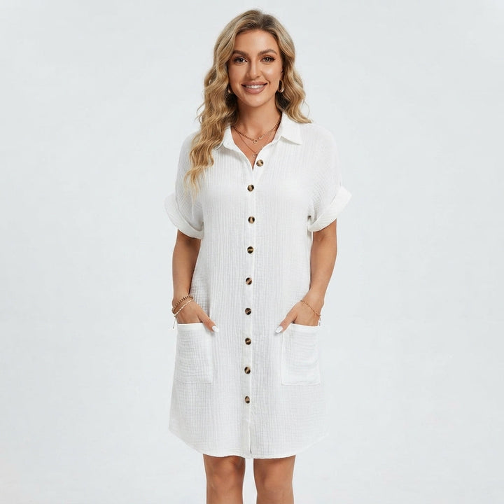 Emilia Weston | Cotton Linen Shirt Mini Dress For Women