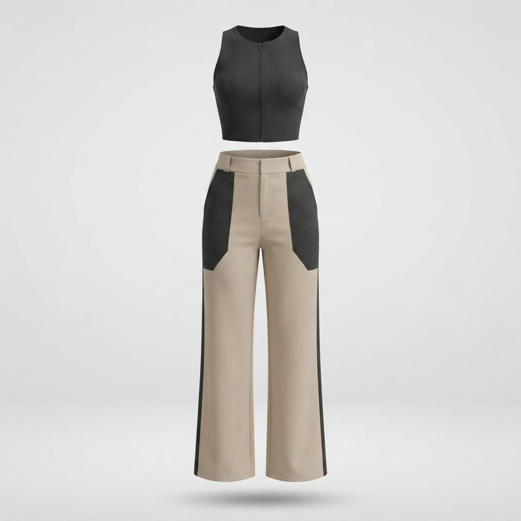 Emily Foster | Colour Block Belted Vest And Pants Set For Women