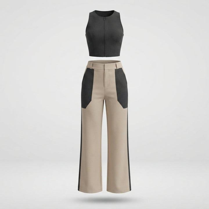 Emily Foster | Colour Block Belted Vest And Pants Set For Women