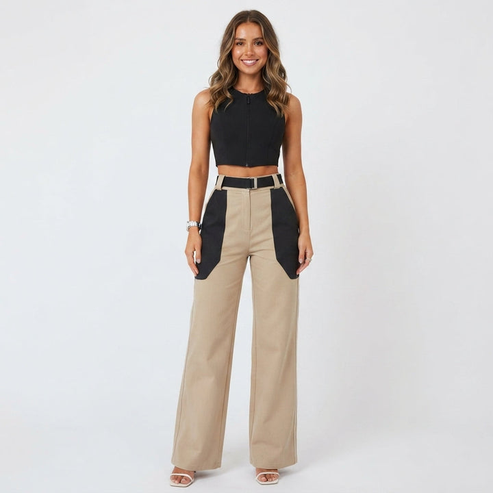 Emily Foster | Colour Block Belted Vest And Pants Set For Women