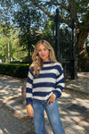 Esperanza | Women’s Striped Long Sleeve Sweater with Navy