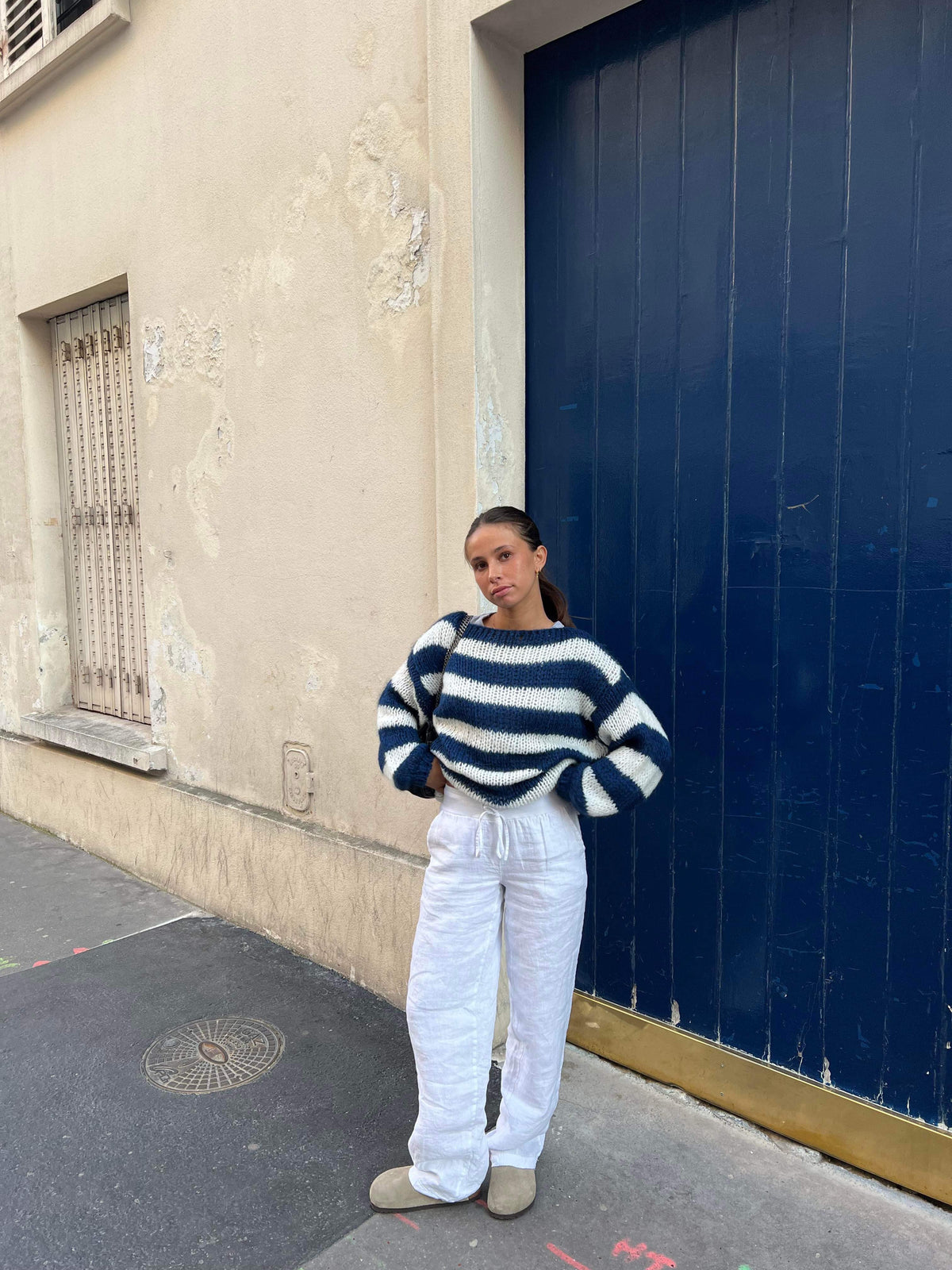 Esperanza | Women’s Striped Long Sleeve Sweater with Navy