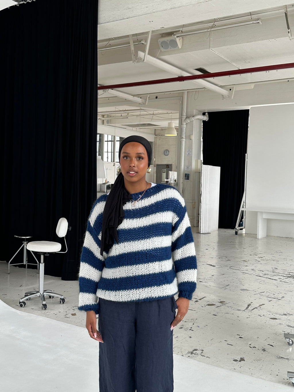 Esperanza | Women’s Striped Long Sleeve Sweater with Navy