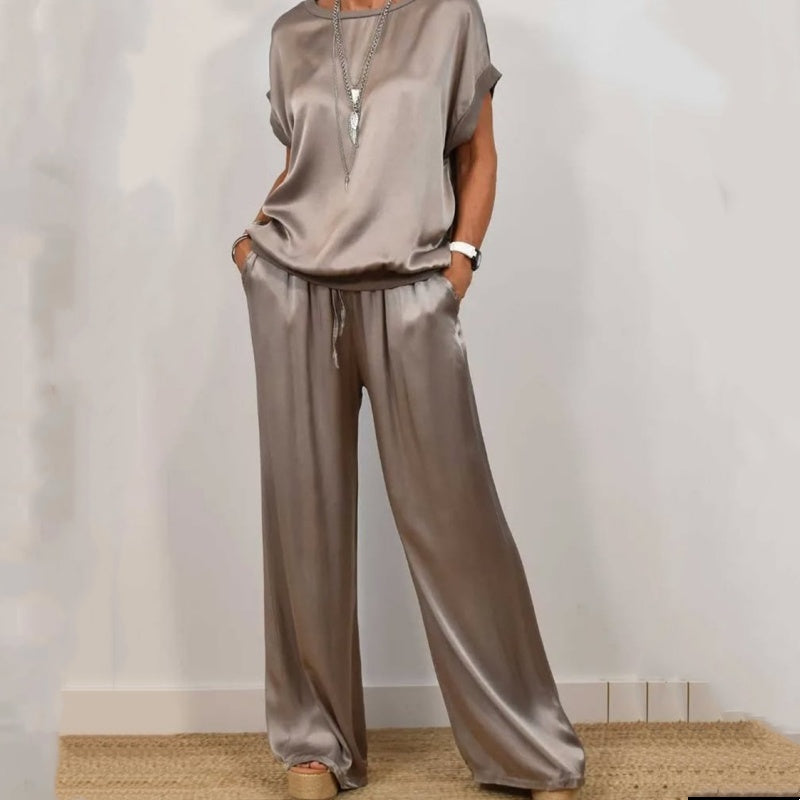 Estelle | Women’s Short-Sleeve Wide-Leg Two-Piece Set with Lightweight