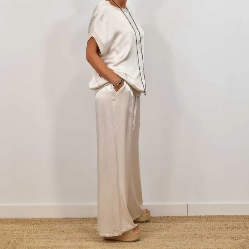 Estelle | Women’s Short-Sleeve Wide-Leg Two-Piece Set with Lightweight
