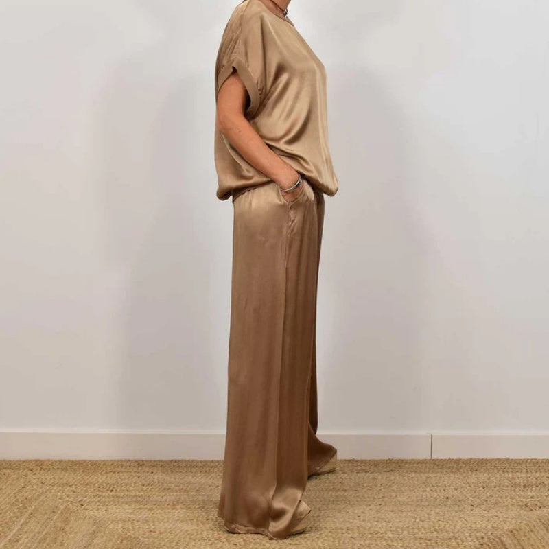 Estelle | Women’s Short-Sleeve Wide-Leg Two-Piece Set with Lightweight