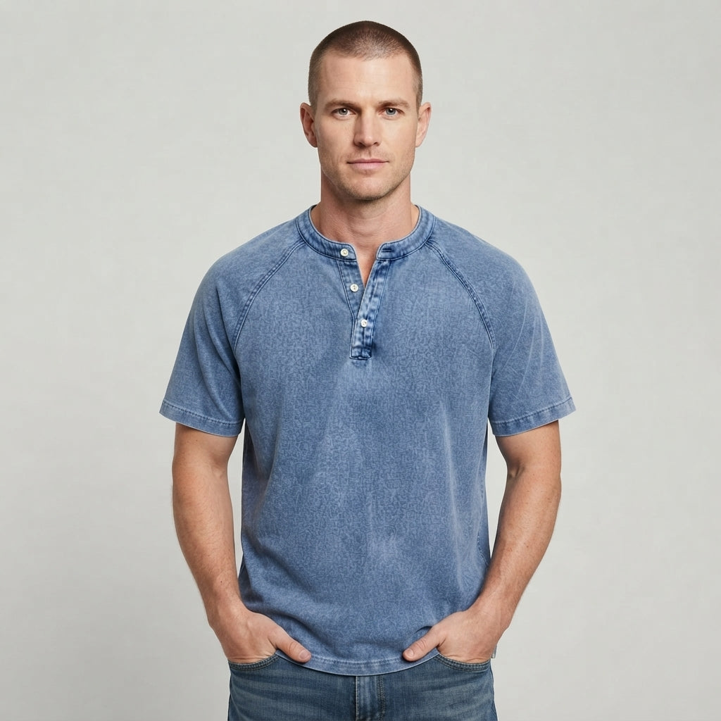 Ethan Murphy | Washed Henley T-Shirt For Men