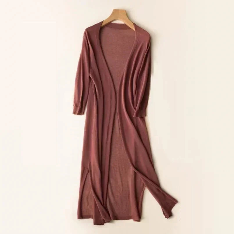 Eudora | Women’s Long Open Front Cardigan with Draping
