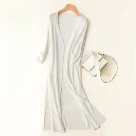 Eudora | Women’s Long Open Front Cardigan with Draping