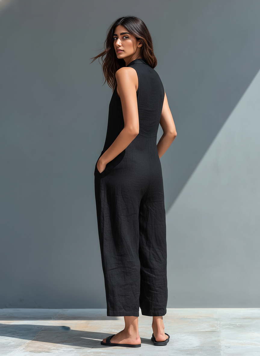Evangelia | Women’s Sleeveless Wide Leg Jumpsuit with Mandarin Collar