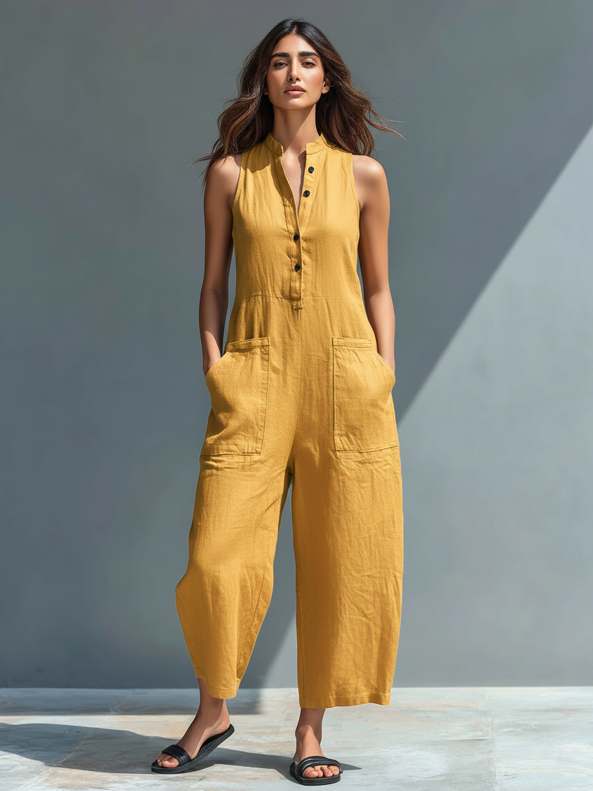 Evangelia | Women’s Sleeveless Wide Leg Jumpsuit with Mandarin Collar