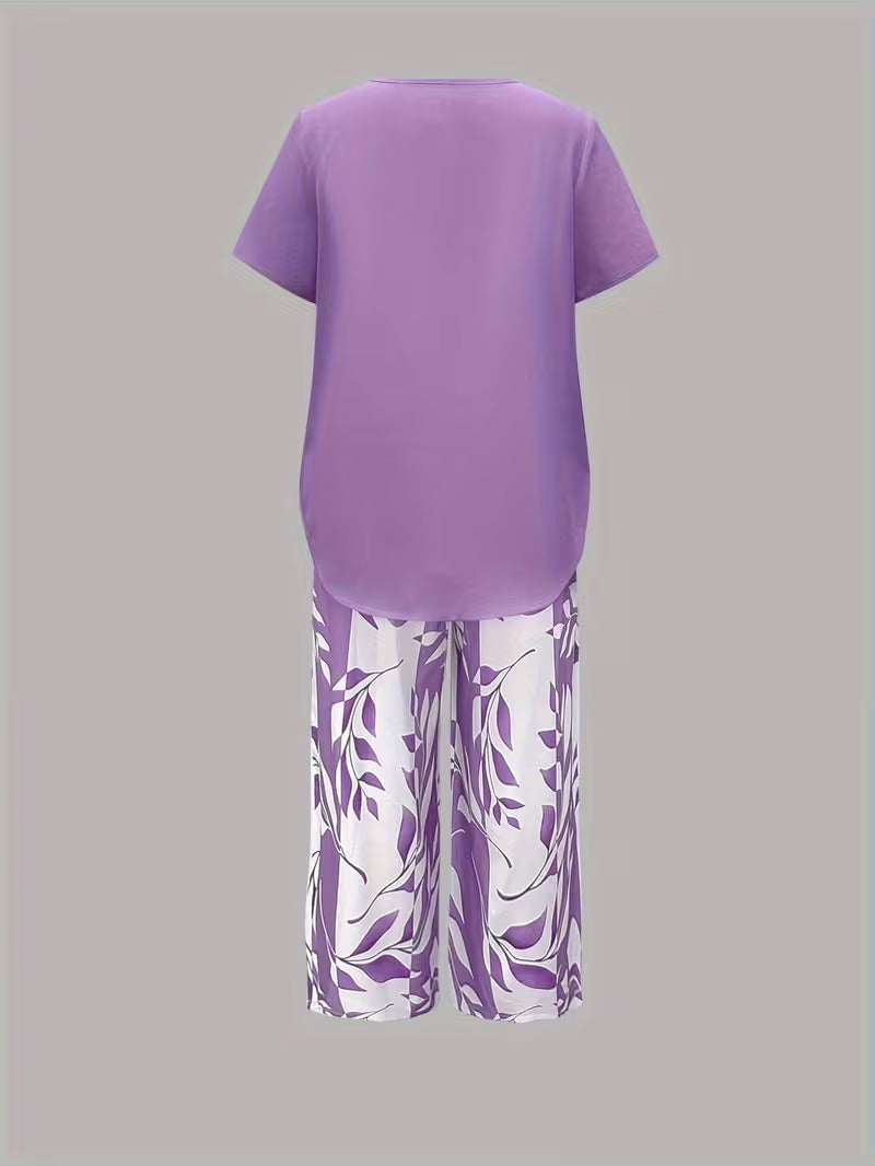 Evelira | Women’s Leaf Print Two Piece with Comfort