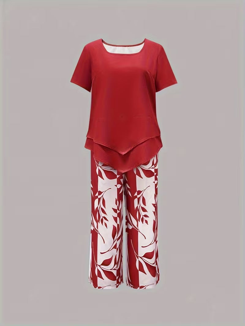 Evelira | Women’s Leaf Print Two Piece with Comfort